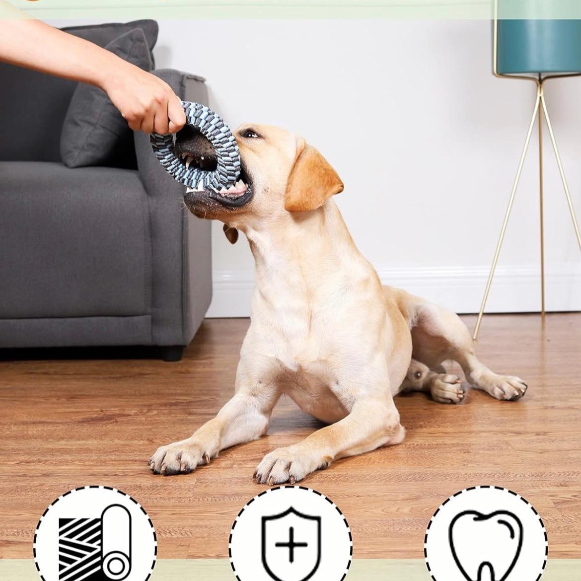 CaBYbigG Rope Dog Toys,No Stuffing Dog Toys,Dog Dental Teeth Cleaning Toys,Dog Chew Toys,Ring Dog Toys for Medium Large/Small Dogs 2 counts