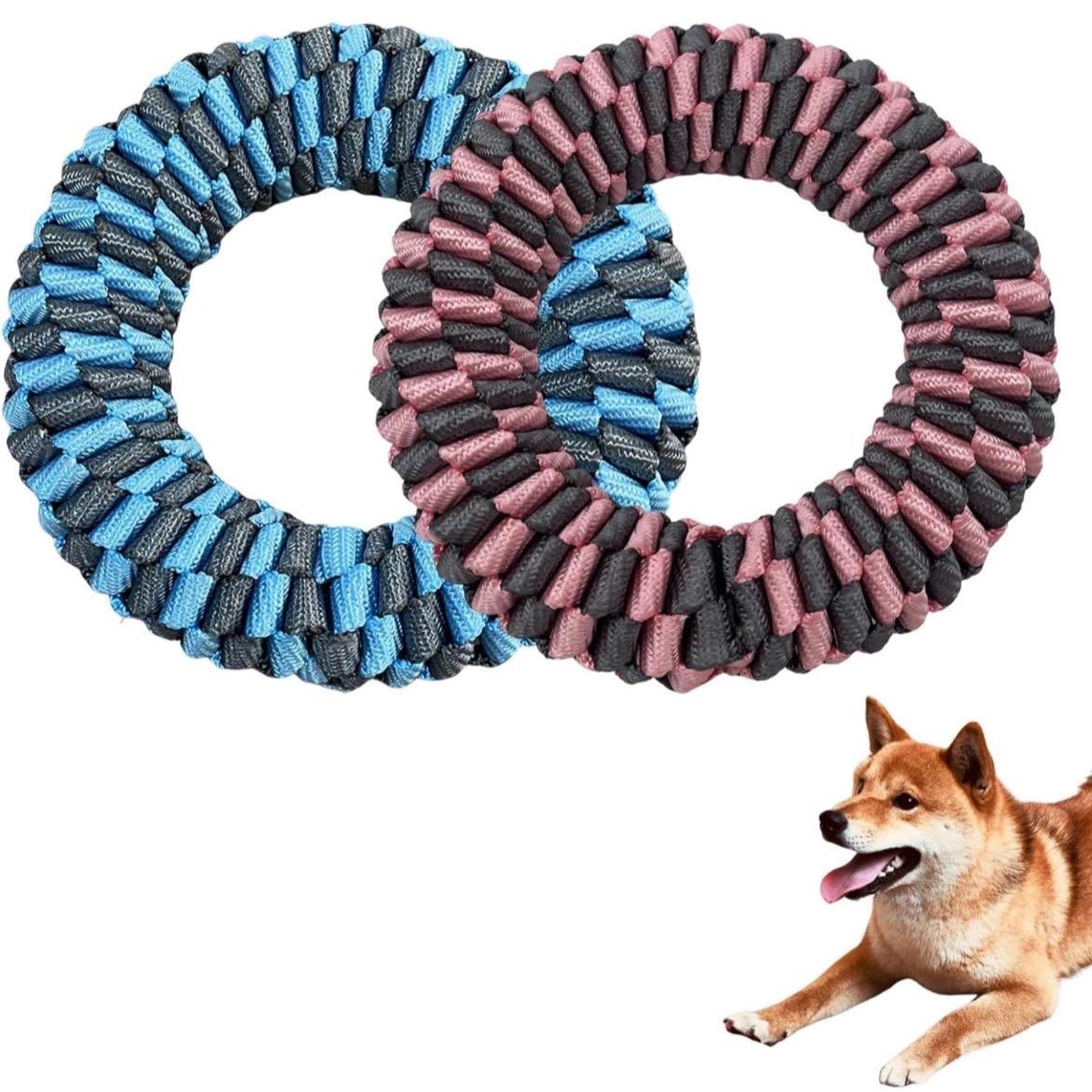 CaBYbigG Rope Dog Toys,No Stuffing Dog Toys,Dog Dental Teeth Cleaning Toys,Dog Chew Toys,Ring Dog Toys for Medium Large/Small Dogs 2 counts