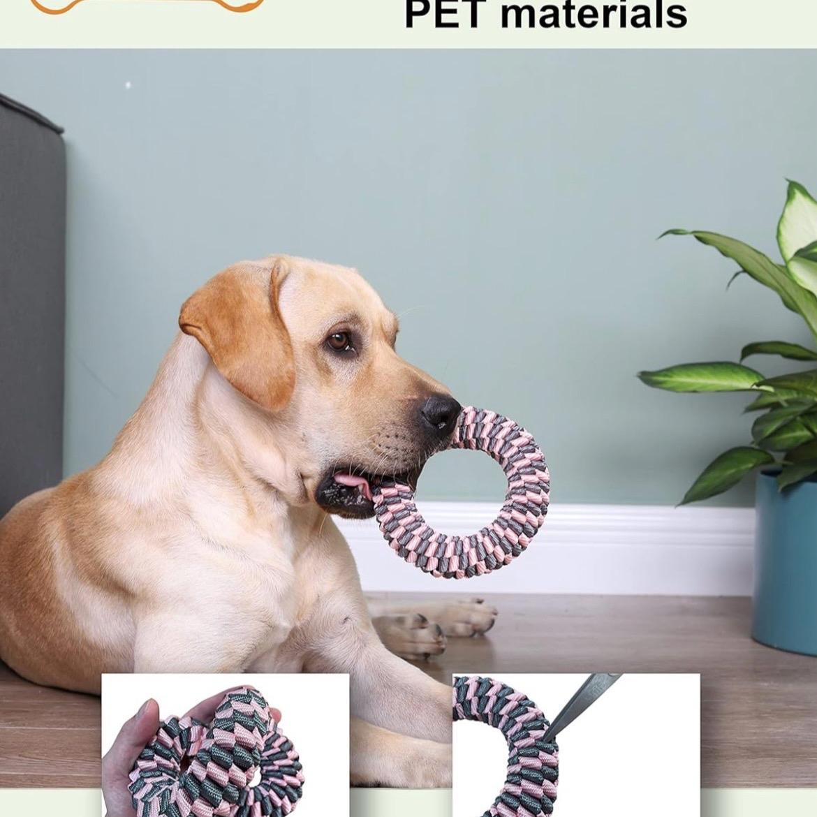 CaBYbigG Rope Dog Toys,No Stuffing Dog Toys,Dog Dental Teeth Cleaning Toys,Dog Chew Toys,Ring Dog Toys for Medium Large/Small Dogs 2 counts