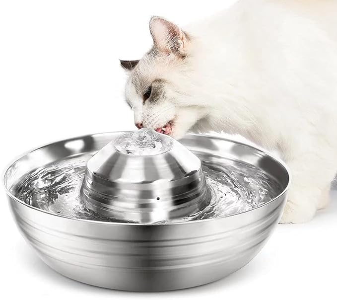 Cat Water Fountain - Dog Water Bowl Dispenser, Stainless Steel, Automatic Pet Water Fountain 2L / 67OZ Capacity Hygienic Water Filtration