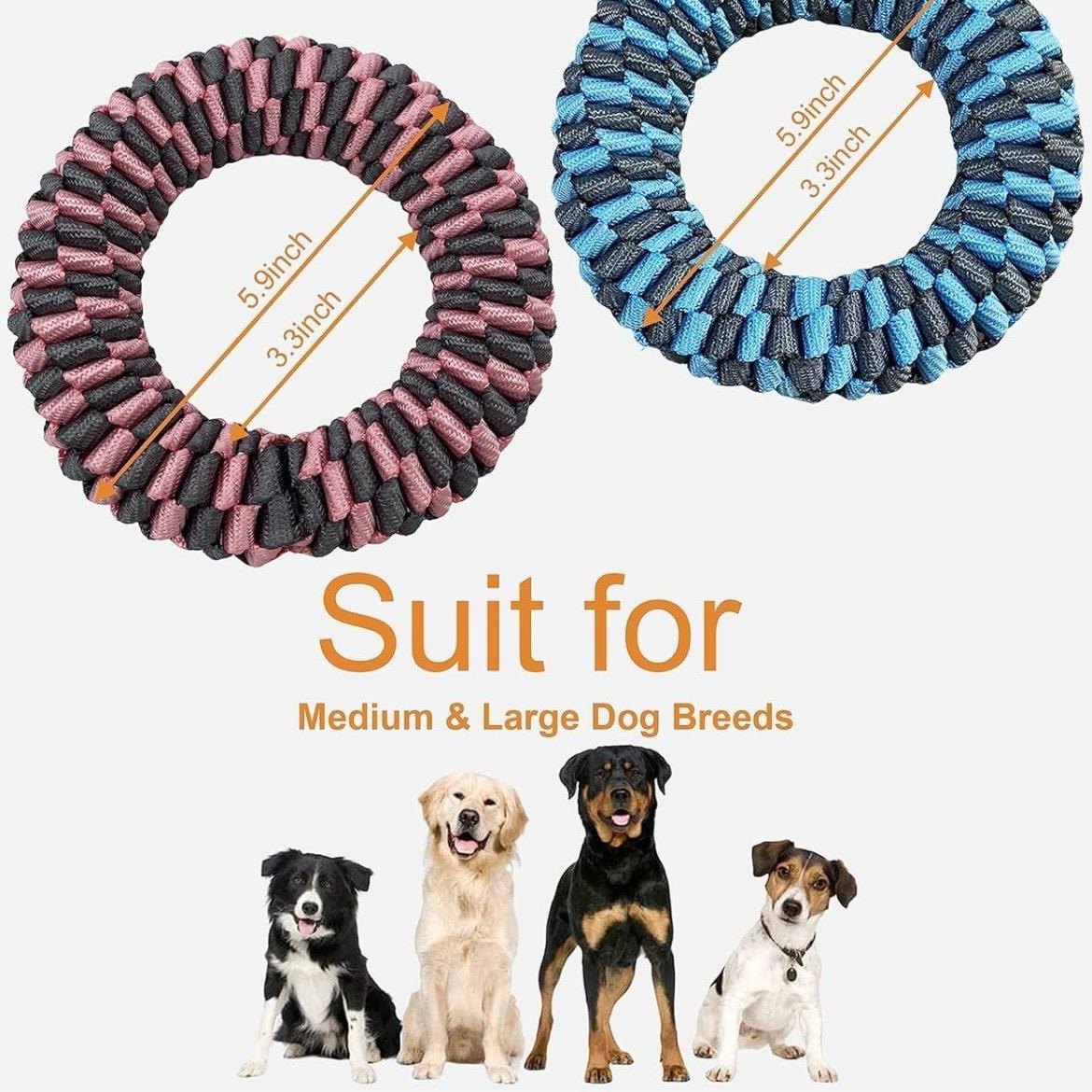 CaBYbigG Rope Dog Toys,No Stuffing Dog Toys,Dog Dental Teeth Cleaning Toys,Dog Chew Toys,Ring Dog Toys for Medium Large/Small Dogs 2 counts